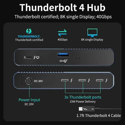 Laptop Acasis Thunderbolt 4 Docking Station 40 Gbps USB 4.0 6 In 1 Hub Type-C Deck 8K@60HZ Video Output PD Charging For Macbook Pro