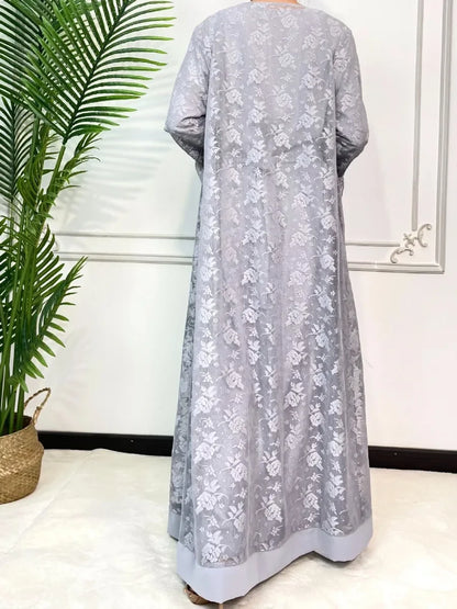 Muslim family   Ramadan Eid Prayer Lace Abaya 2 Piece Set Inner Dress Women Flare Sleeve Long Abayas Kaftan Djellaba Dubai Party Vestidos 2024