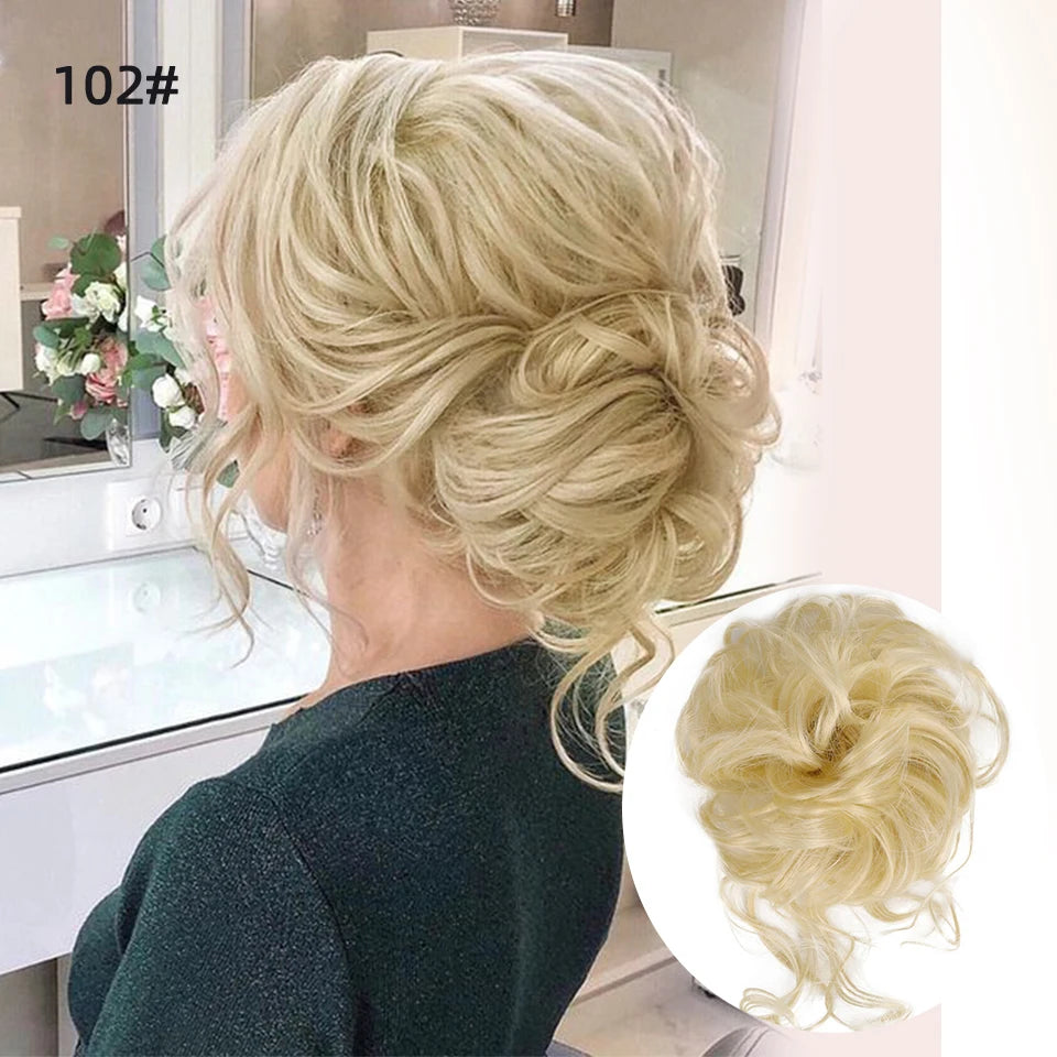 Crown & Glory Wigs  LUPU Synthetic Hair Bun Chignon Messy Curly Hair Band Elastic Scrunchy False Hair Pieces For Women Hairpins Black Brown