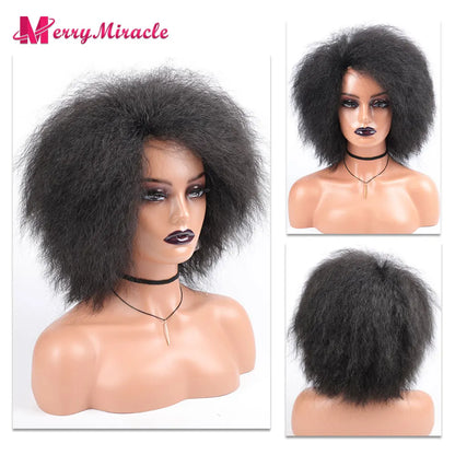 Crown & Glory Wigs  Short Fluffy Straight Synthetic Wig for  Women Kinky Straight Hair Natural Colour Afro Wigs for Women