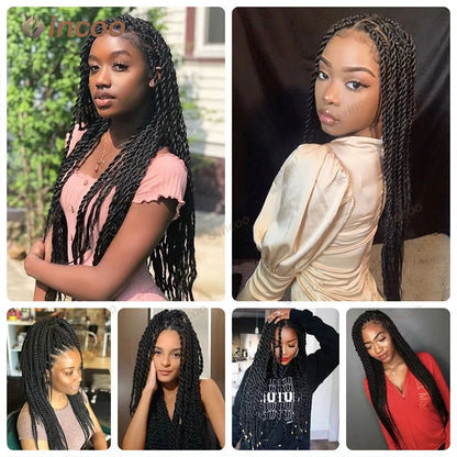 Crown & Glory Wigs  40" Twist Braids Lace Wig Synthetic Full Lace Front Braided Wigs For Black Women Knotless Box Twist Braid Wig Braided Wigs Cheap