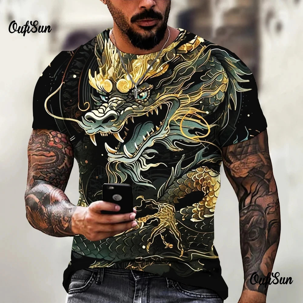 Men clothing Dragon Pattern Men's T-shirt