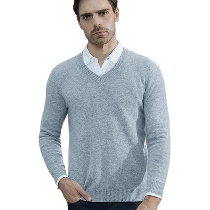 Muslim family   Cashmere Sweater Men Knitted Sweaters 100% Pure Merino Wool V-Neck Long-Sleeve Thick Pullover Winter Autumn Male Jumper Clothing