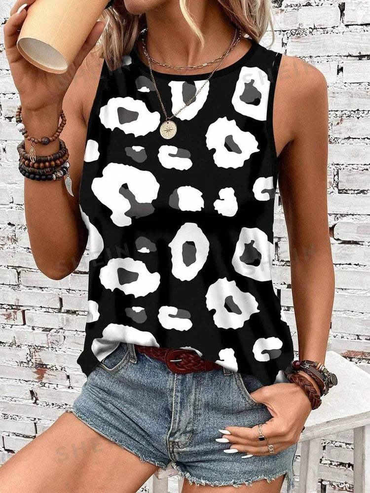 Woman clothing   Women's Sleeveless T-shirt Leopard Print