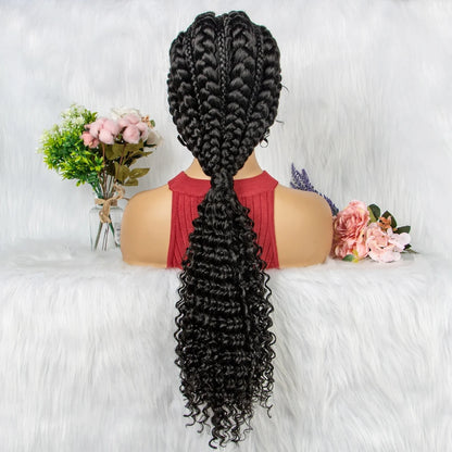 Crown & Glory Wigs  28 Inch Blonde Colour Synthetic Lace Front Braided Wigs for Black Women Crochets Braids Hair Wig Pre Plucked with Baby Hair