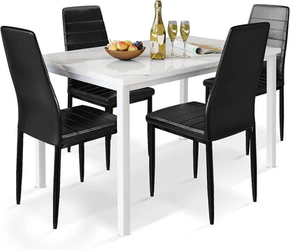 Living Room NEW 5 Pieces Dining Table Set for 4 with Faux Marble Top and Leather Upholstered Chairs, White+Black USA