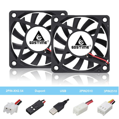 Laptop 2 Pcs Gdstime 60mm 5V 12V 24V Volt 6cm 60x60x10mm Cooling Fan 6010 For Computer PC CPU Cooler USB 2PIN 3PIN Ball  Brushless Fan