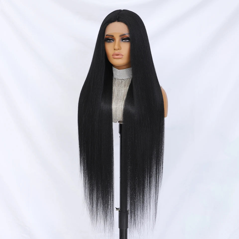 Crown & Glory Wigs  40 Inch Straight Lace Front Synthetic Wig T-Part 13x4x1 Long Lace Wigs Heat-resistant Fiber Copper Lace Frontal Wigs