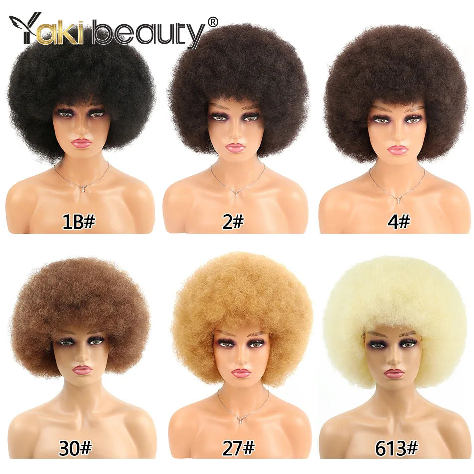 Crown & Glory Wigs Synthetic Afro Kinky Curly Wig With Bangs Big 70s Soft Afro Wig For Black Women Machine Made Cosplay Wig Natural Brown Black