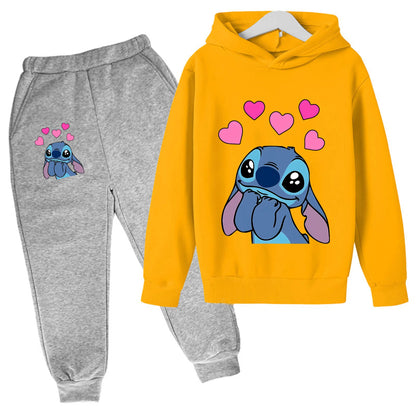 Girl clothing  Girls Clothes Stitch Hoodies Sweatshirts Children's Clothing Sets Child Girl Tops + Pants 2 Pcs Suits Kids Boys Tracksuits Set