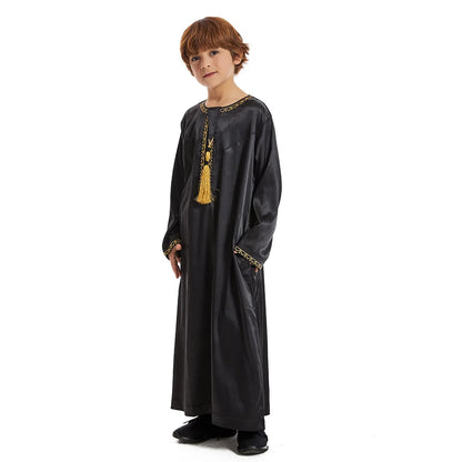 Muslim family  Eid Muslim Children Abaya Ramadan Jubba Prayer Thobe Boy Kids Abayas Islam Long Robe Gown Kaftan Dubai Arab Tassel Dishdasha