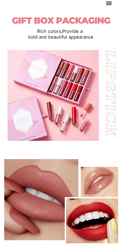 Makeup and face  12 colours set  matte lip gloss, long-lasting