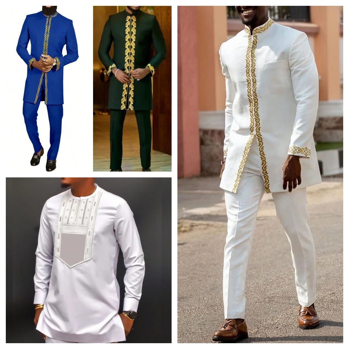 Muslim family   Luxury Men's wedding suit Nigerian Embroidery Agbada African Best Man dress Set Two-piece wedding top and trousers Ethnic style