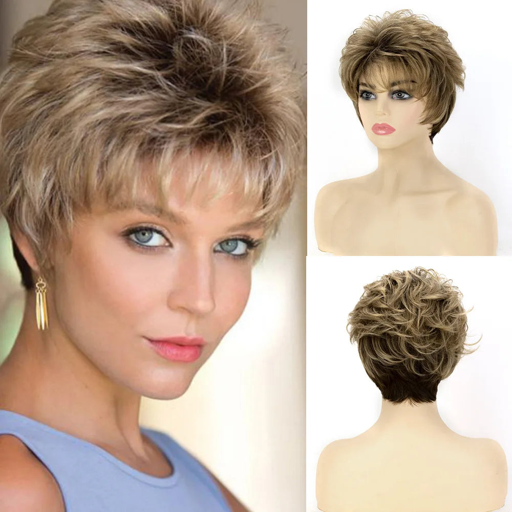 Crown & Glory Wigs Synthetic Wig European and American Women's Hair Short Wigs Puffy Chemical Fiber Fashion Head Cover with Bangs