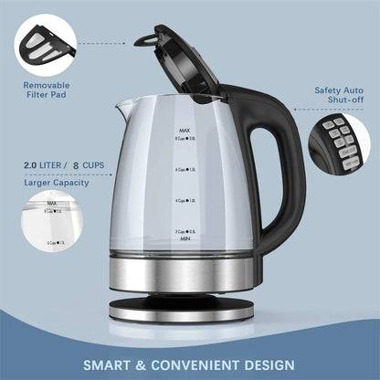 Kitchen   DEVISIB Electric Kettle Temperature Control 4Hours Keep Warm 2L Glass Tea Kettle 2200W Water Boiler LED Indicator Auto Shut-Off