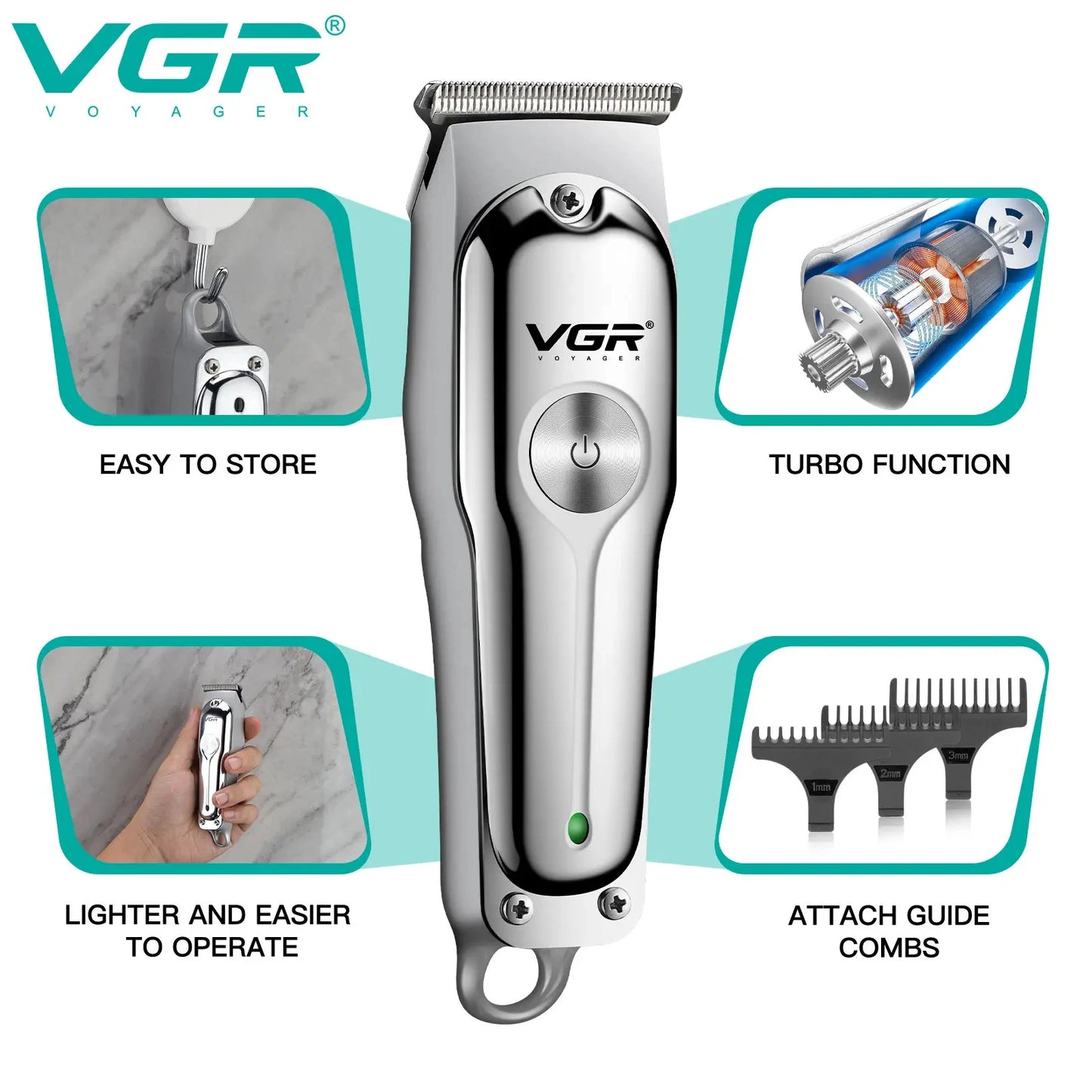 Bathroom  VGR 071 Hair Trimmer Professional Hair Clipper Rechargeable Hair Cutting Machine T-Blade Cordless Portable Trimmer for Men