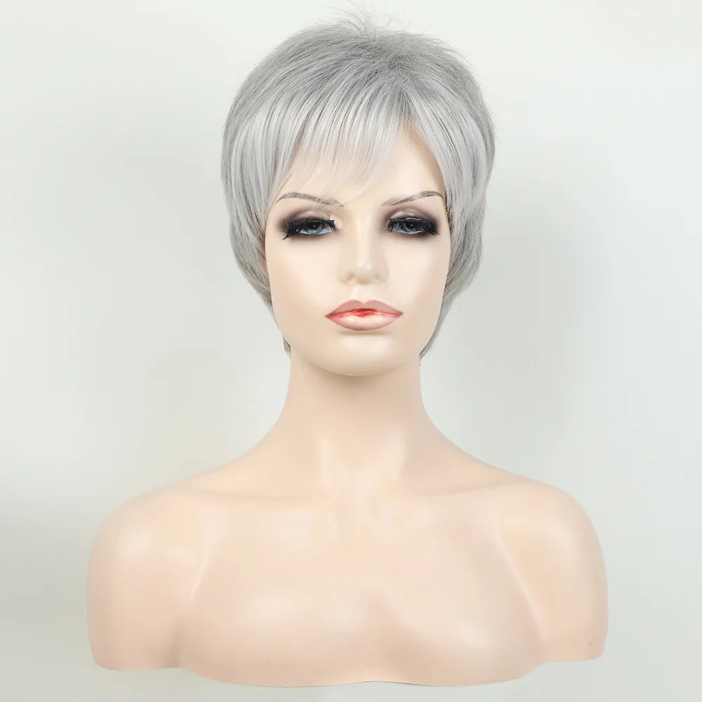 Crown & Glory Wigs Synthetic Wig European and American Women's Hair Short Wigs Puffy Chemical Fiber Fashion Head Cover with Bangs