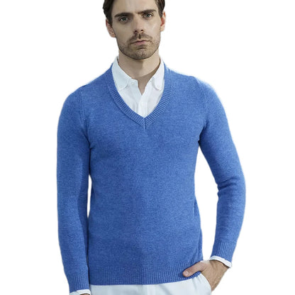 Muslim family   Cashmere Sweater Men Knitted Sweaters 100% Pure Merino Wool V-Neck Long-Sleeve Thick Pullover Winter Autumn Male Jumper Clothing