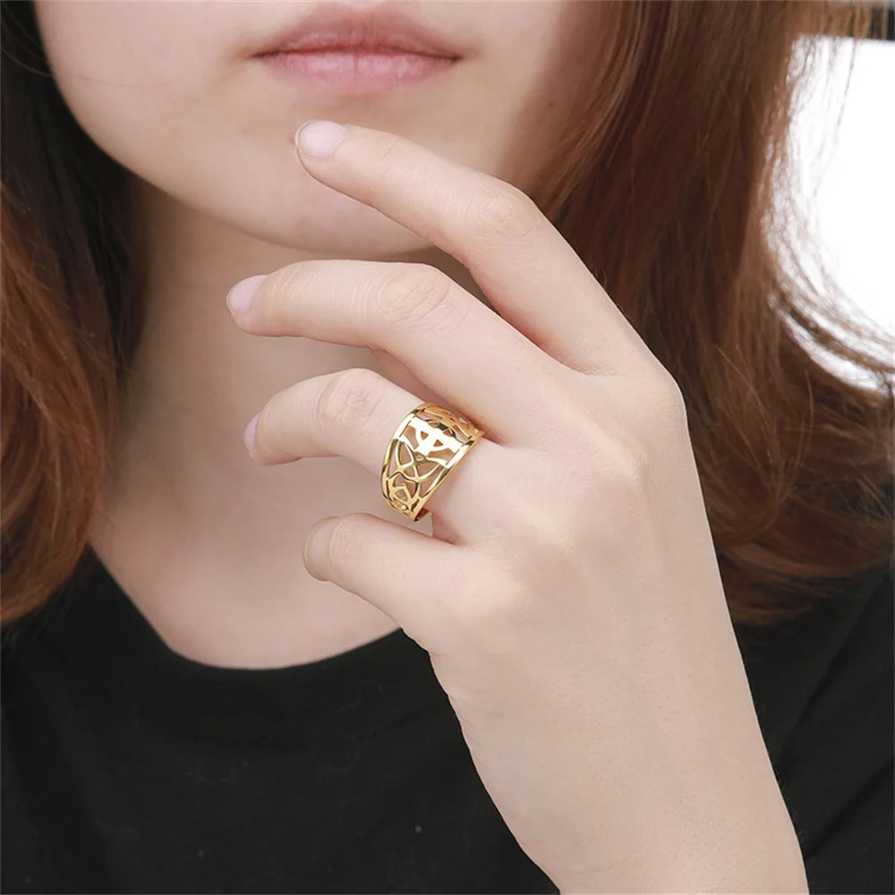 Jewellery   My Shape Celtic Knot Cross Rings for Women Christian Finger Ring Stainless Steel Gold Color Religious Amulet Jewelry Fashion