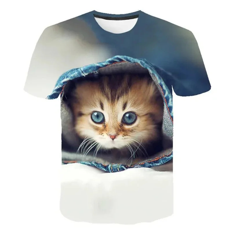 Woman clothing  3D Printed Mysterious Cat T-Shirt For Women Men Cute Animal Graphic T Shirts Summer Fashion Loose Tees Short Sleeves O-Neck Tops