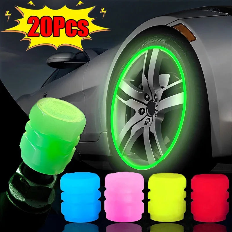 Car   Luminous Valve Caps Fluorescent Night Car Tire Valve Caps Motorcycle Bike Glowing Decor Wheel Nozzles Tyre Cap Car Accessories