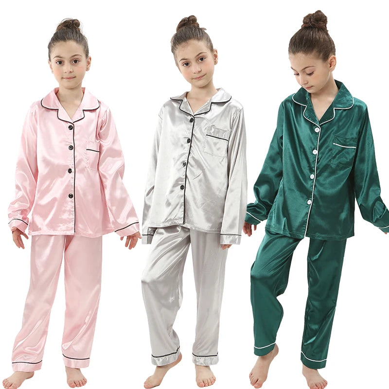 Girl clothing baby sleepwear kids pyjamas set teenager loungewear children home clothing boys silk satin pijamas girls nightgowns for party