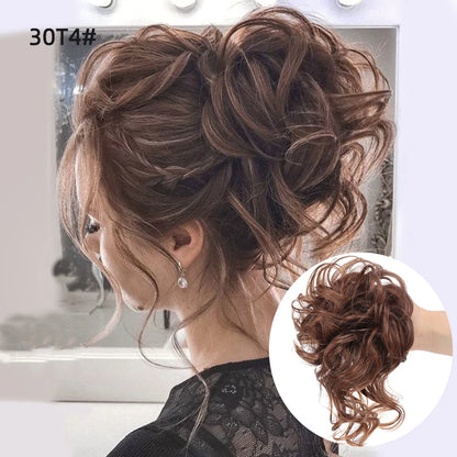 Crown & Glory Wigs  LUPU Synthetic Hair Bun Chignon Messy Curly Hair Band Elastic Scrunchy False Hair Pieces For Women Hairpins Black Brown