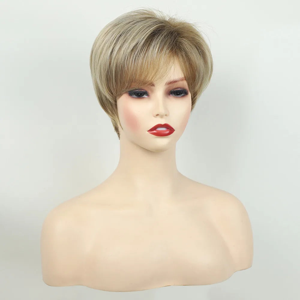 Crown & Glory Wigs Synthetic Wig European and American Women's Hair Short Wigs Puffy Chemical Fiber Fashion Head Cover with Bangs