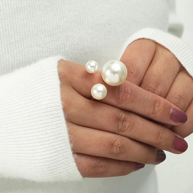 Jewellery  1Pcs Fashion Jewelry Elegant Pearl Rings for Women Opening European American Style Rings Wedding Decoration