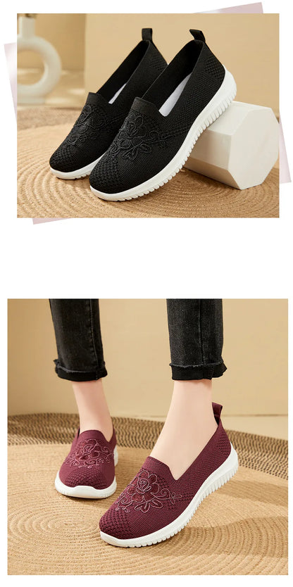 Woman shoes Summer Mesh Knitting Sneakers Women Breathable 2023 Shoes Non-slip Ladies Casual Nurse Office Shoes Ballet Flats