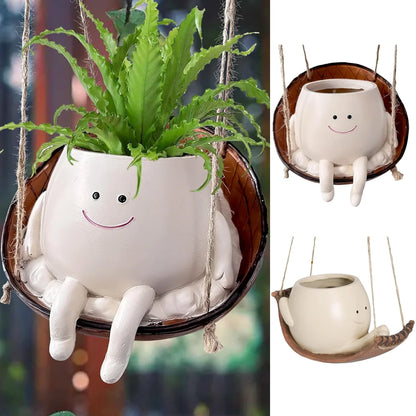 Outdoor Swing Face Planter Pot Planting Container Resin Wall Flowerpot Plant Growing Bowls Succulent  outdoor Pots Nursery Supplies Garden Décor