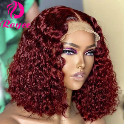 Crown & Glory Wigs  Short Bob Wigs 99J Kinky Curly Bob Wig Lace Front Human Hair Wigs For Women 13x4 Red Burgundy Lace Wig 4x4 Lace Closure Wig