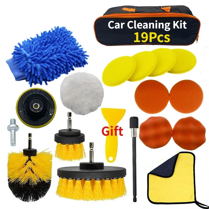 Car   New Car Cleaning Kit Scrubber Drill Detailing Brush Set Air Conditioner Vents Towel Polisher Car Auto Detailing Tools