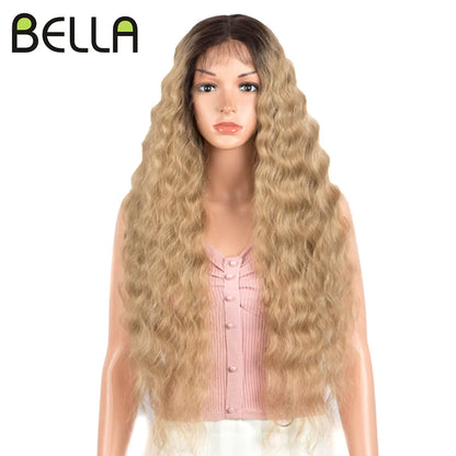 Crown & Glory Wigs  BELLA Lace Wigs Synthetic Deep Wave Curly Synthetic Lace Front Wig Blonde Wig Pink 30 Inch Hair Wigs For Black Women Cosplay