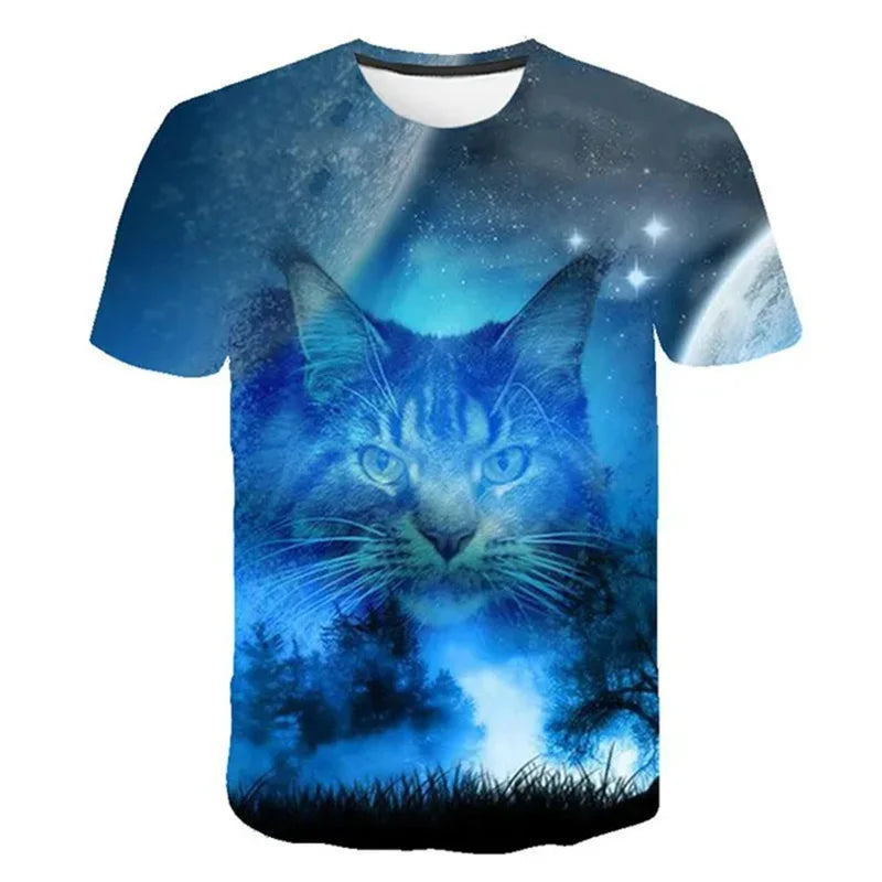 Woman clothing  3D Printed Mysterious Cat T-Shirt For Women Men Cute Animal Graphic T Shirts Summer Fashion Loose Tees Short Sleeves O-Neck Tops