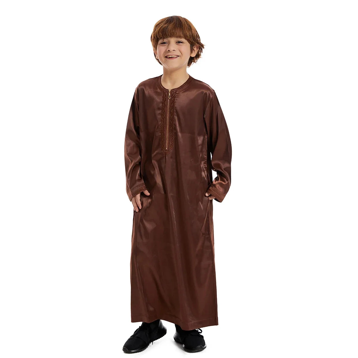 Muslim family   Teenage Ramadan Eid Muslim Robe Islamic Arab Children Long Sleeve Dress Jubba Thobe Abaya Dubai Boys Clothing Turkey Middle East