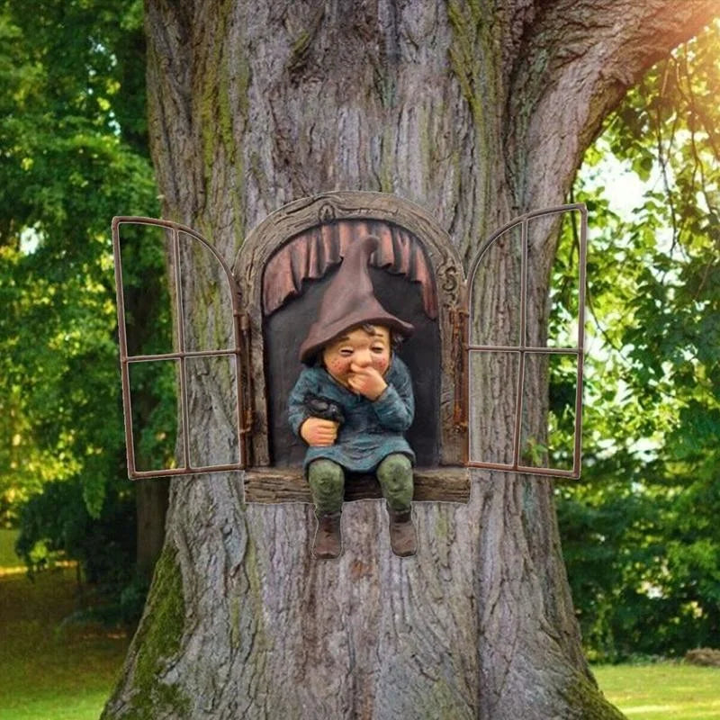 Outdoor Creative  Garden Statue Elf Go Out Tree Hug Suitable for Home Courtyard Porch Decoration Garden Decoration Outdoor Decor