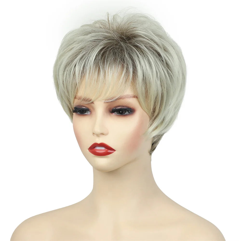 Crown & Glory Wigs Synthetic Wig European and American Women's Hair Short Wigs Puffy Chemical Fiber Fashion Head Cover with Bangs