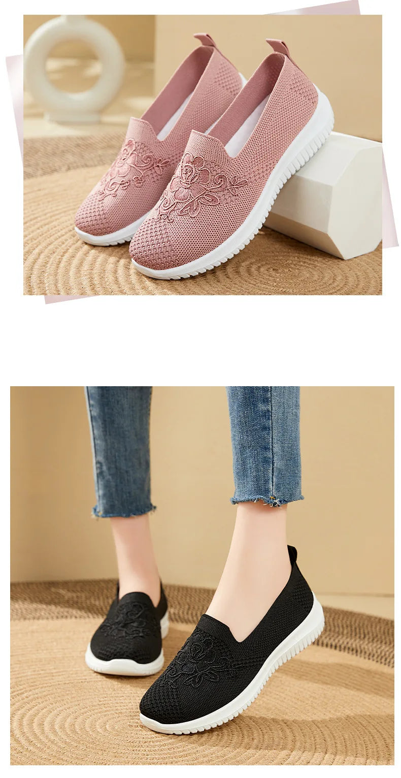 Woman shoes Summer Mesh Knitting Sneakers Women Breathable 2023 Shoes Non-slip Ladies Casual Nurse Office Shoes Ballet Flats