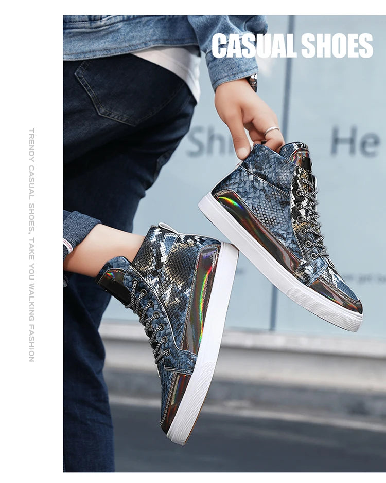 Men shoes  Hot Zipper High Top Sneakers Men Fashion Crocodile Leather Shoes For Men Luxury Golden Casual Sneakers Male Hip Hop Rock Shoes