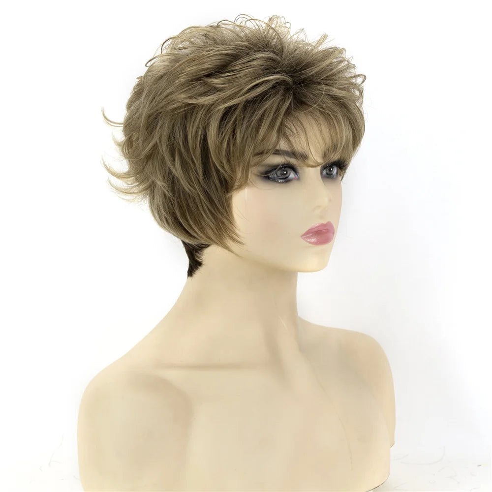 Crown & Glory Wigs Synthetic Wig European and American Women's Hair Short Wigs Puffy Chemical Fiber Fashion Head Cover with Bangs