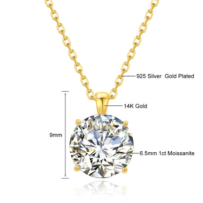 Jewellery    100% Real 14k Gold Moissanite Necklace For Women 6.5mm 1.0ct D Color AU585 K Gold Luxury Pendant Certificated Wholesale