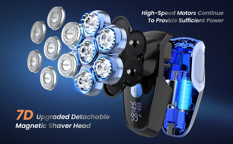 Bathroom   Sejoy 5 In 1 Electric Head Shaver for Bald Men 7 Blades Floating Razor Hair Trimmer USB Rechargeable LED Display Beard Shavers