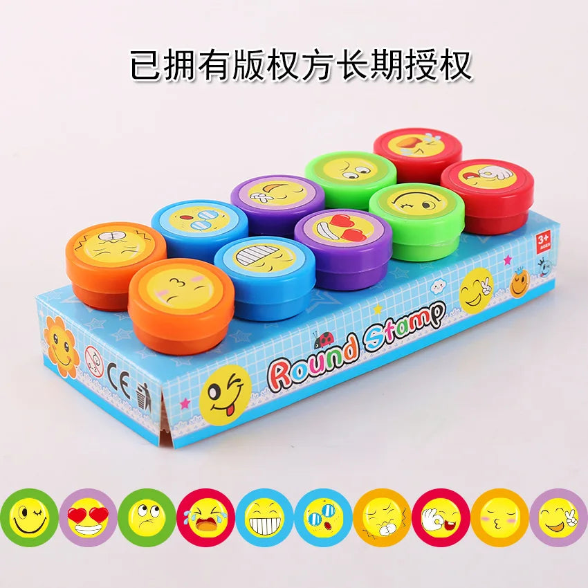 Toys 10pcs Assorted Stamps for Kids Self-ink Stamps Children Toy Stamps Smiley Face Seal Scrapbooking DIY Painting Photo Album Decor