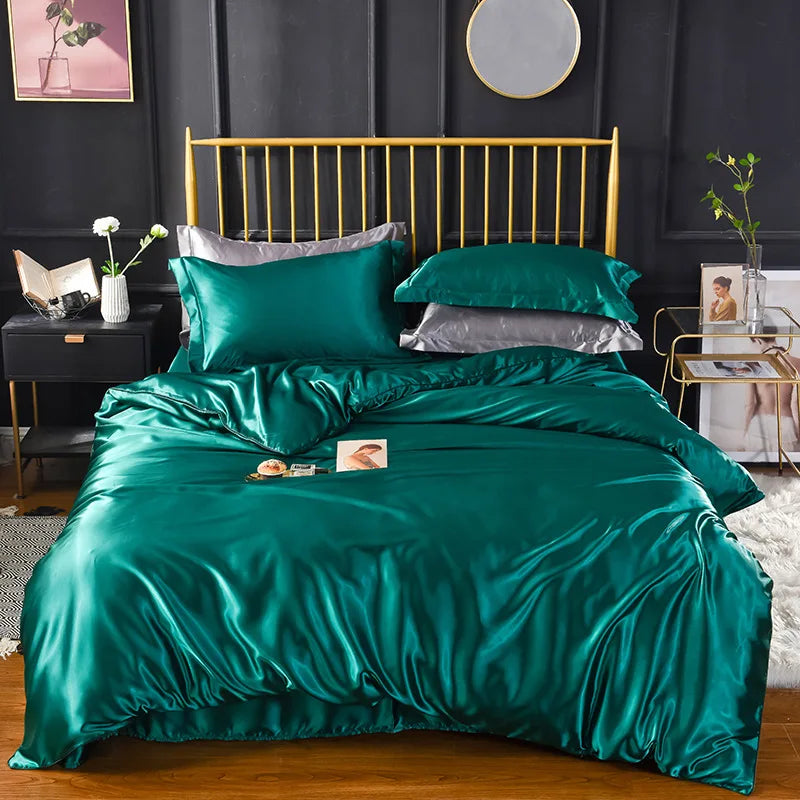 Bedroom  High End Home Emulation Silk Satin Bedding Set Luxury Single Double Duvet Cover Set High Quality King Queen Size Bedding Sets