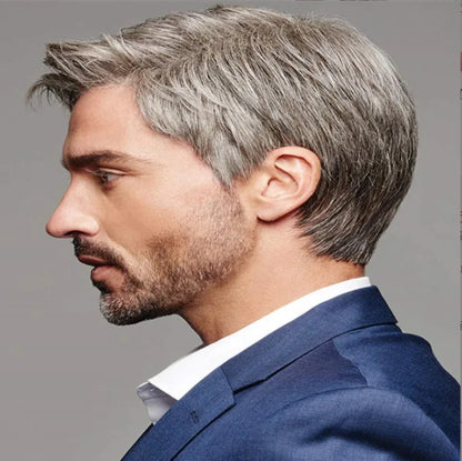 Crown & Glory Wigs   Wigs men's gradient grey parted bangs short straight hair wig set