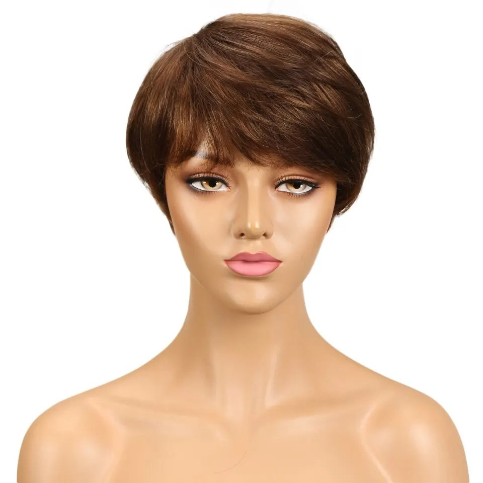 Crown & Glory Wigs  Human Hair Wigs Short Pixie Cut Wig Human Hair For Black Women Machine Made Wigs With Bangs Glueless Wig Perruque Cheveux Humain