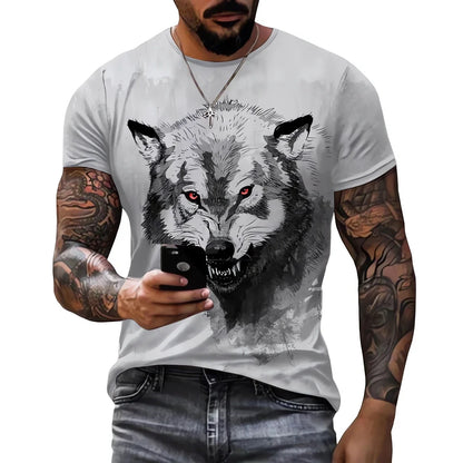 Men clothing  3D printed T-shirt with Wolf print Cool big black T-shirt round neck o neck