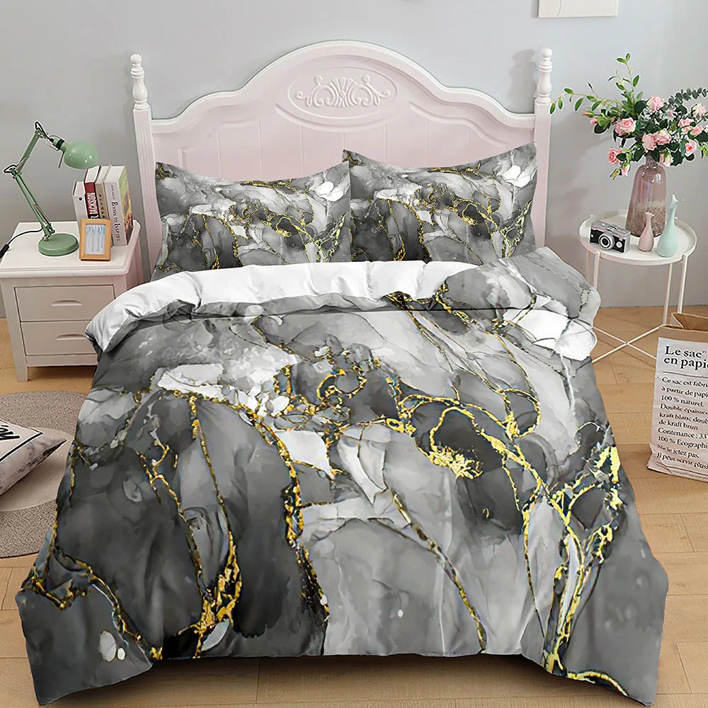 Bedroom   Marble Bedding Set King/Queen Size,Grey Gold Marble Duvet Cover Men Adults Modern Abstract Art Tie Dye Gothic Soft Quilt Cover