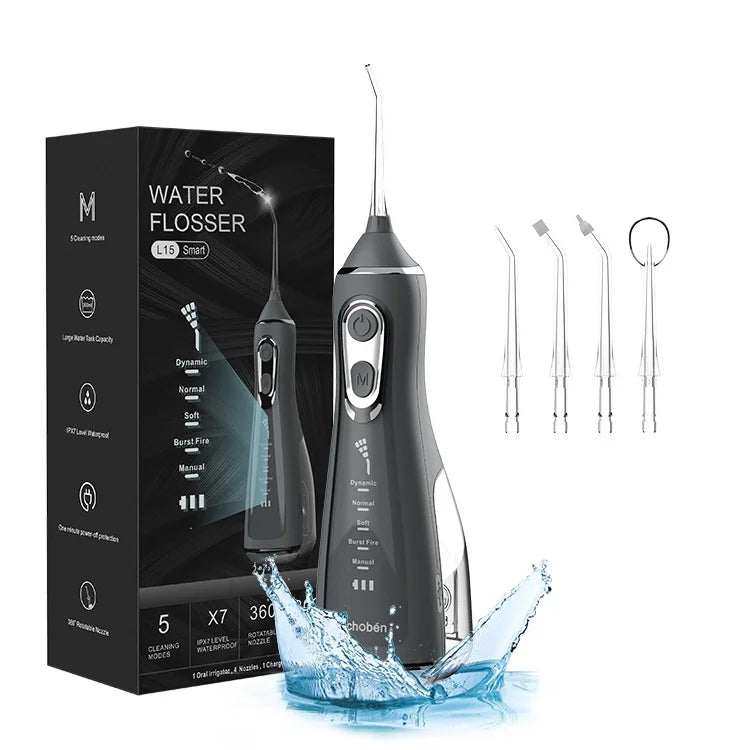 Bathroom Portable Dental Oral Irrigator Water Flosser USB Rechargeable 4 Nozzles Water Jet 300ml Water Tank Waterproof IPX7